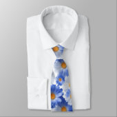 Blue White Daisy Watercolor Pattern ネクタイ (タイ)