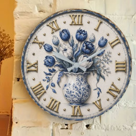 Blue White Delft Floral Vintage Porcelain Vase ラージ壁時計