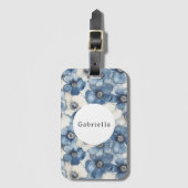 Blue White Denim Flowers ラゲッジタグ (正面縦)