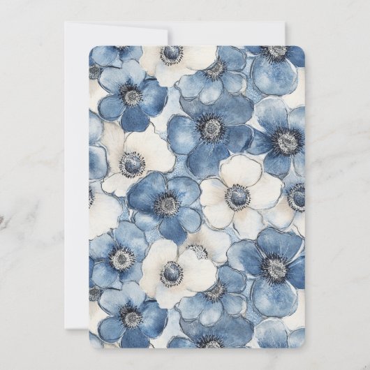 Blue White Denim Flowers Baby Shower 招待状 (裏面)