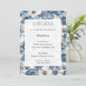 Blue White Denim Flowers Birthday 招待状 (スタンド正面)