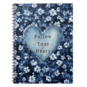 Blue White Denim Flowers Heart ノートブック (正面)