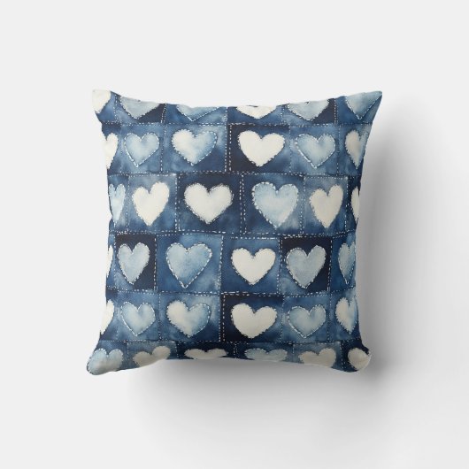 Blue White Denim Heart   クッション (裏面)