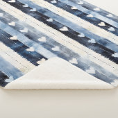 Blue White Denim Heart Stripes   シェルパブランケット (3/4)