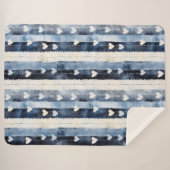 Blue White Denim Heart Stripes   シェルパブランケット (正面(横))