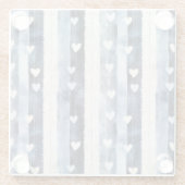 Blue White Denim Heart Stripes Birthday ガラスコースター (裏面)