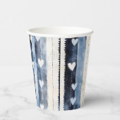 Blue White Denim Heart Stripes Birthday 紙コップ (右)