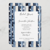 Blue White Denim Heart Stripes Bridal Shower 招待状 (正面/裏面)