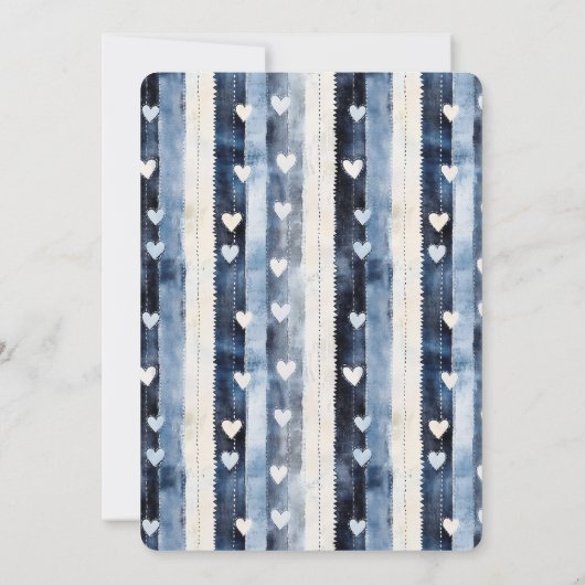 Blue White Denim Heart Stripes Bridal Shower 招待状 (裏面)