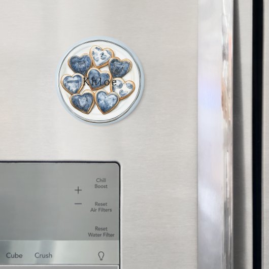 Blue White Denim Hearts マグネット (インサイチュ (冷蔵庫))