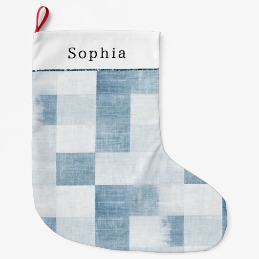 Blue White Denim Jean Christmas ラージクリスマスストッキング (正面)