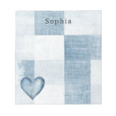 Blue White Denim Jean Heart Personalized Name ノートパッド (正面)