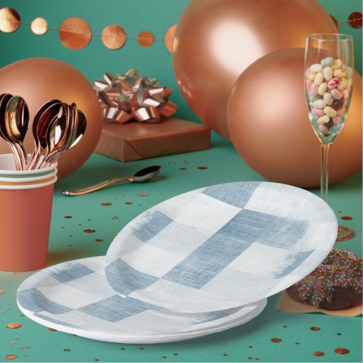 Blue White Denim Jean Stripes Birthday ペーパープレート (複数)