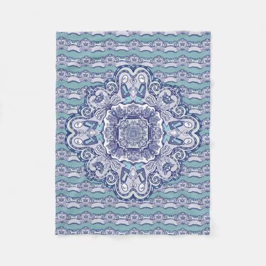 Blue & White Design フリースブランケット (正面)