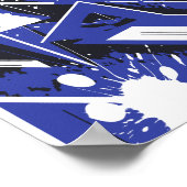Blue & White Diagonal Stripes with Paint Splashes ポスター (角)