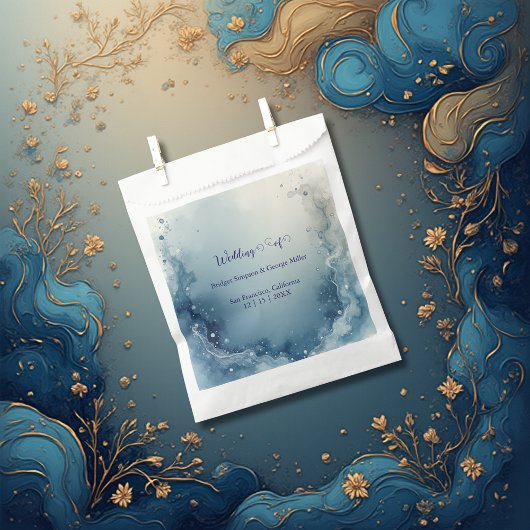 blue white Dreamy coastal marble ink wedding フェイバーバッグ