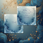 blue white Dreamy coastal marble ink wedding 招待状