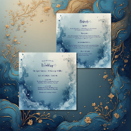 blue white Dreamy coastal marble ink wedding 招待状