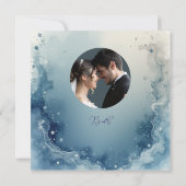 blue white Dreamy coastal marble ink wedding photo サンキューカード (裏面)