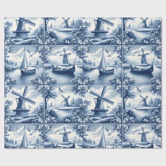 Blue & White Dutch Landscape Pattern • Tile-Inspir ラッピングペーパー (フラット)