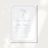 Blue & White Elegant Frame Wedding Invitation 案内状