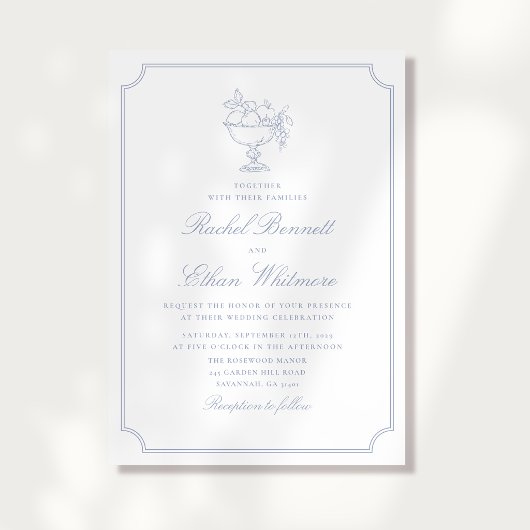 Blue & White Elegant Frame Wedding Invitation 案内状