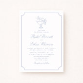 Blue & White Elegant Frame Wedding Invitation 案内状
