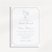 Blue & White Elegant Frame Wedding Invitation 案内状
