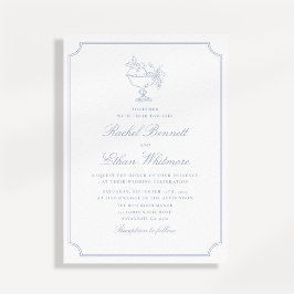 Blue & White Elegant Frame Wedding Invitation 案内状