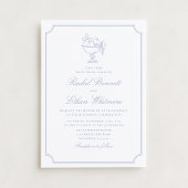Blue & White Elegant Frame Wedding Invitation 案内状