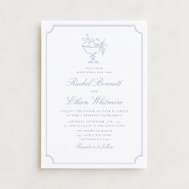 Blue & White Elegant Frame Wedding Invitation 案内状