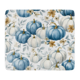 BLUE & WHITE FALL PUMPKINS & GOLD FLOWERS カッティングボード