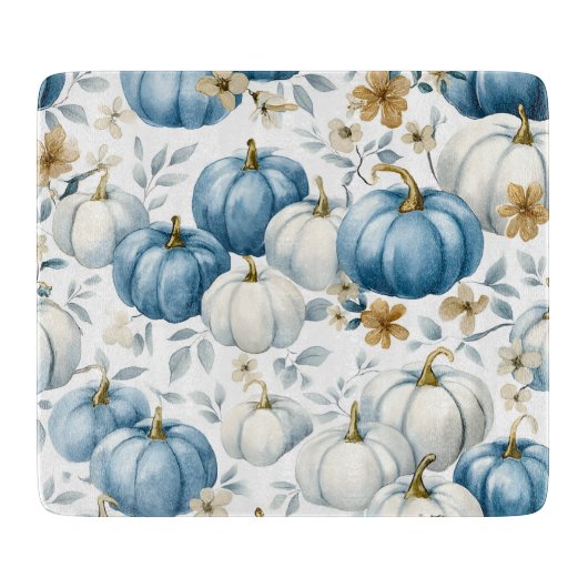 BLUE & WHITE FALL PUMPKINS & GOLD FLOWERS カッティングボード (正面)