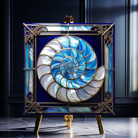 Blue/White Faux Stained-Glass Nautilus Shell 2 タイル