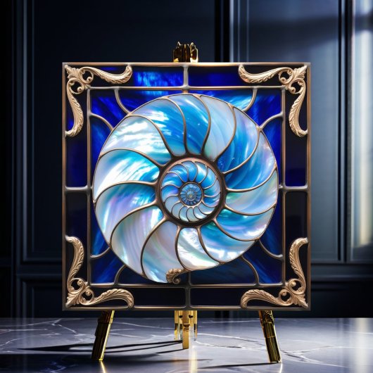 Blue/White Faux Stained-Glass Nautilus Shell 3 タイル