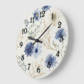 Blue White Floral   ラージ壁時計 (傾斜)