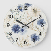 Blue White Floral   ラージ壁時計 (正面)