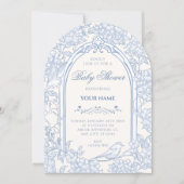 Blue white floral bird artistic baby shower 招待状 (正面)