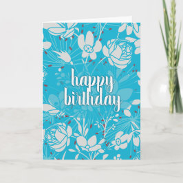 Blue & White Floral Birthday カード