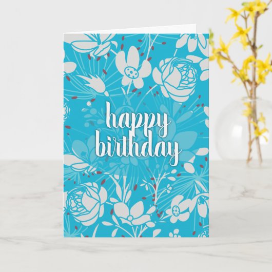 Blue & White Floral Birthday カード (黄色い花)