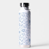 Blue White Floral Boho Botanical Pattern Whimsical ウォーターボトル (左面)