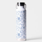 Blue White Floral Boho Botanical Pattern Whimsical ウォーターボトル (正面)