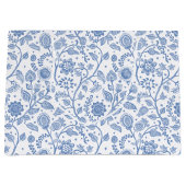 Blue White Floral Boho Botanical Pattern Whimsical ラージペーパーバッグ (正面)