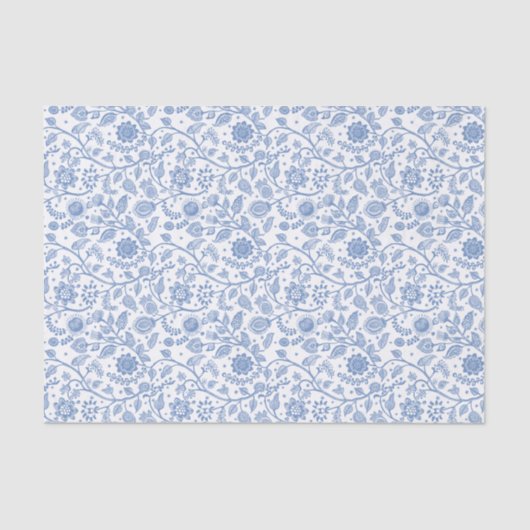 Blue White Floral Boho Botanical Pattern Whimsical 薄葉紙 (正面)