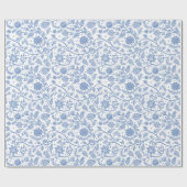 Blue White Floral Botanical Boho Pattern Whimsical ラッピングペーパー (フラット)
