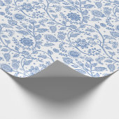 Blue White Floral Botanical Boho Pattern Whimsical ラッピングペーパー (角)