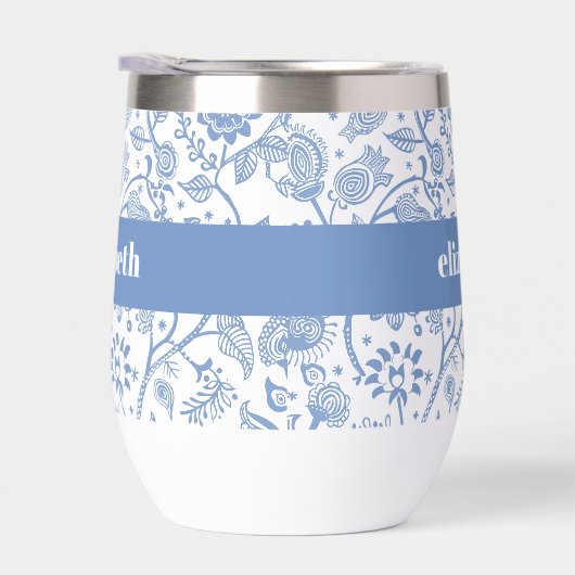 Blue White Floral Botanical Pattern Custom Name (右面)