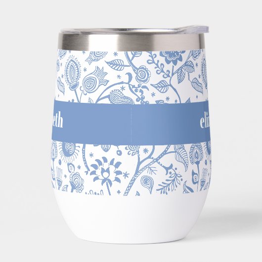 Blue White Floral Botanical Pattern Custom Name (左面)