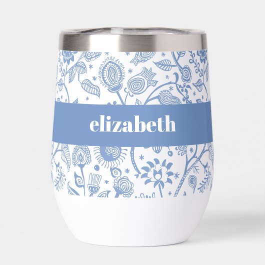 Blue White Floral Botanical Pattern Custom Name (背面)
