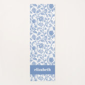 Blue White Floral Botanical Pattern Custom Name ヨガマット (正面)